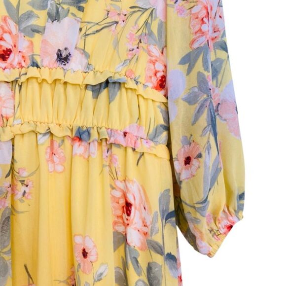 Luxology Floral Overlay V-neckline Flowy Maxi Dress Romantic Summer Size Small - Picture 7 of 12